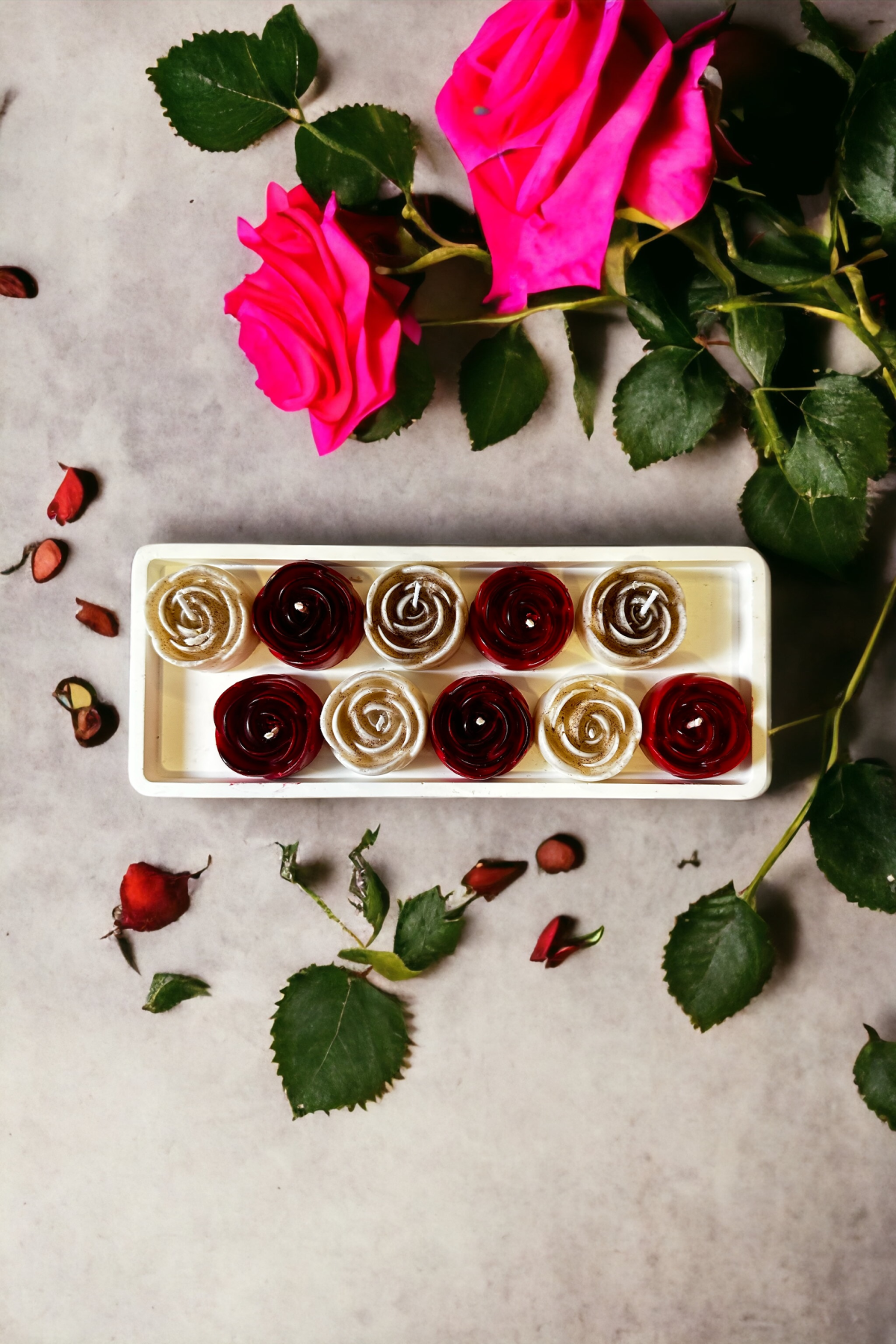 %100 Doğal Soya Mumu Gül Şeklinde Kına Mumu Beyaz-Kırmızı 10'lu paket
