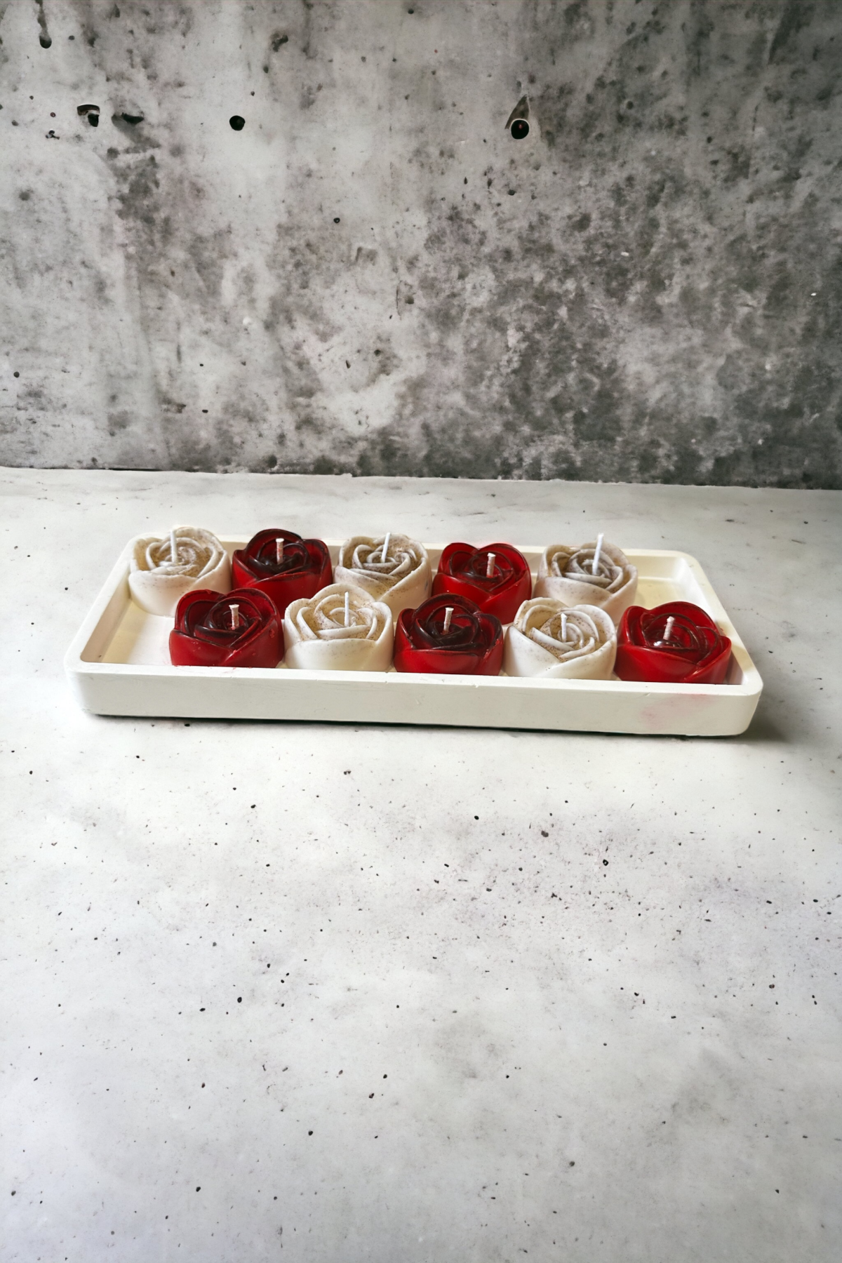 %100 Doğal Soya Mumu Gül Şeklinde Kına Mumu Beyaz-Kırmızı 10'lu paket